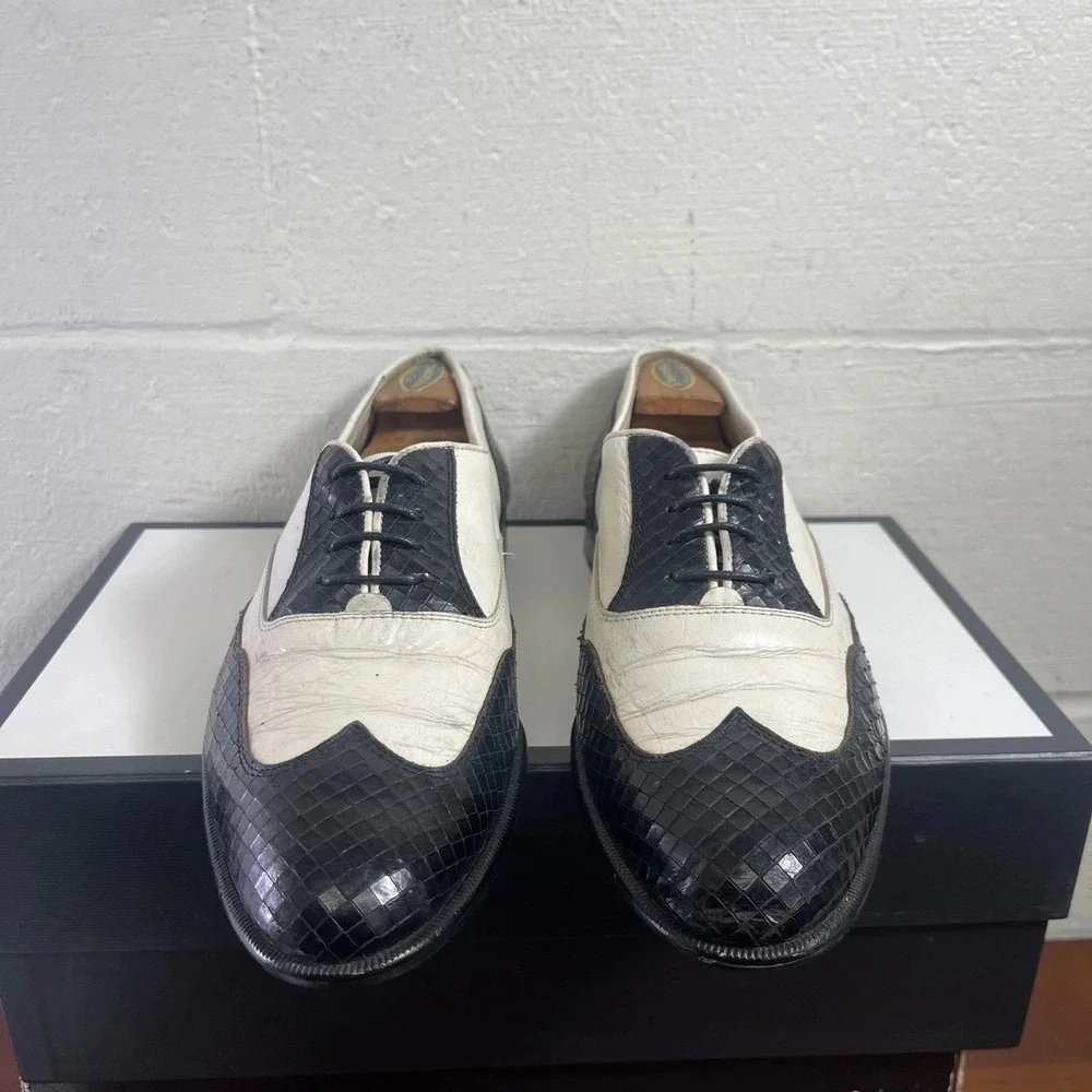 Vtg Johnston Murphy Spectator Black White Leather Wingtip Oxford Dress Sz 11‎ D
